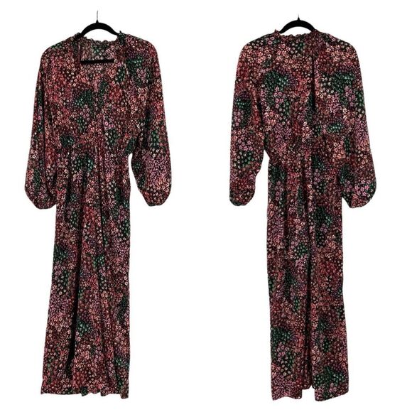 Zara Multicolor Boho Floral Allover Print Balloon Long Sleeve Maxi Dress Size Sm - Picture 2 of 13